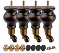 TCHOSUZ Patas de madera para muebles de 14 cm con ruedas, paquete de 4 patas redondas clásicas de madera maciza de nogal para proyectos de bricolaje, sofá, armario, elevador de cama otomana