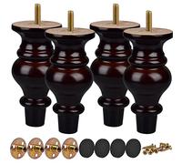 TCHOSUZ Patas de madera para muebles de 14 cm, paquete de 4 patas clásicas de madera maciza de nogal torneadas con pernos de suspensión M8 y tuercas en T para sofá, armario, elevador de cama otomana