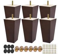 TCHOSUZ Patas de madera para muebles de 15 cm, juego de 6 patas de repuesto de pirámide de madera maciza de mediados de siglo con perno de 5/16 pulgadas y protectores de suelo de goma para soporte de
