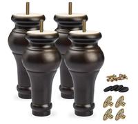 TCHOSUZ Patas de madera para muebles de 15 cm, paquete de 4 patas clásicas de madera maciza de nogal torneadas con pernos de suspensión M8 y tuercas en T para sofá, sofá, otomano, armario, mesa, banco