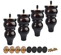 Tchosuz Patas de madera para muebles de 15 cm, paquete de 4 patas de bollo de repuesto clásicas de madera maciza negra torneadas para bricolaje con pernos de suspensión M8 y tuercas en T para sofá