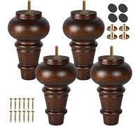 TCHOSUZ Patas de madera para muebles de 15 cm, paquete de 4 patas de madera maciza de esmalte clásico torneado con pernos de suspensión M8 y tuercas en T para sofá, armario, mesa de buffet, elevador