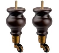 TCHOSUZ Patas de madera para muebles de 16 cm, paquete de 2 patas redondas de madera maciza de nogal clásico con ruedas giratorias para proyectos de bricolaje, sofá, armario, otomano, elevador de cama
