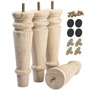 TCHOSUZ Patas de madera para muebles de 20 cm, paquete de 4 patas de repuesto redondas de madera maciza sin terminar con pernos M8 y tuercas en T para sofá, armario, reclinable, otomano, soporte de TV