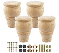 TCHOSUZ Patas de madera para muebles de 4 pulgadas, paquete de 4 patas de moño de madera maciza sin terminar con pernos de suspensión M8 y tuercas en T para instalación de bricolaje, reemplazo de