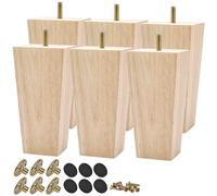 TCHOSUZ Patas de madera para muebles, juego de 6 patas de repuesto de madera maciza de mediados de siglo con perno de 5/16 pulgadas y protectores de suelo de goma para soporte de TV otomano sin