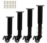 TCHOSUZ Patas de metal ajustables para muebles de 31 a 45 cm con ruedas, juego de 4 patas de soporte de listones centrales resistentes para armario, sofá, soporte de TV, color negro
