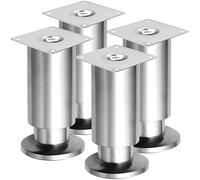Tchosuz,Patas de metal para muebles de 4 pulgadas y 10 cm, juego de 4 patas de mesa de acero inoxidable ajustables con tornillos, escritorio, color plateado