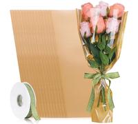 tchrules 50 unidades de papel de regalo para ramo de flores con cinta, mangas de flores kraft para ramos, bolsas de embalaje florales marrones a granel para el día de la madre, graduación, boda,