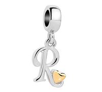 TCHYUN Abalorio de corazón con letra R y alfabeto dorado compatible con pulseras Pandora, Cobre, No es una piedra preciosa