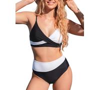 TcIFE Conjunto de Bikini Mujer Cuello V Control Abdomen Bloques de Color | Traje de Baño de Dos Piezas Cruzado de Tiro Alto, Moda Bañador para Playa Piscina y Verano