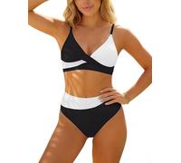 TcIFE Conjunto de Bikini para Mujer Tiro Alto, Cuello en V Cruzado de Dos Piezas Tiro Alto Control de Abdomen Traje de Baño, Bloques de Color Bañador
