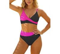 TcIFE Conjunto de Bikini para Mujer Tiro Alto, Cuello en V Cruzado de Dos Piezas Tiro Alto Control de Abdomen Traje de Baño, Bloques de Color Bañador