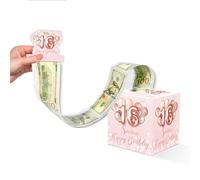 TCJIU Hucha de 16 cumpleaños para dinero en efectivo, caja de regalo sorpresa con tarjeta de feliz cumpleaños extraíble y 50 bolsas transparentes, regalos de 16 cumpleaños con purpurina de oro rosa,