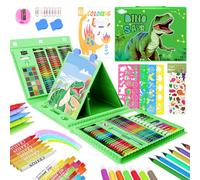 TCJJ Juego de 208 piezas de arte de dinosaurios para niños, juego de dibujo con libro de colorear de dinosaurios, pasteles al óleo, ceras, lápices de colores, juegos de colorear para niños y
