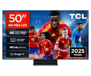 TCL 50Q7C Televisor 50 Pulgadas QD-Mini LED 4K Smart TV, 2000 nits HDR Premium, Bang & Olufsen, Game Master, FreeSync Premium Pro, Google TV, Dolby Vision IQ y Atmos