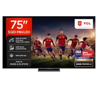TCL 75C8L 75 Pulgadas SQD-Mini LED 4K HDR10+ Smart TV, 5.500 Nits | 2.584 Zonas de Atenuación, Dolby Vision IQ & Atmos, 144Hz, Diseño ZeroBorder, Audio by Bang & Olufsen