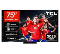 TCL 75Q8C Televisor 75 Pulgadas QD-Mini LED 4K Smart TV, 4500 nits HDR Premium, Bang & Olufsen, ZeroBorder, Google TV, Dolby Vision IQ y Atmos, Game Master