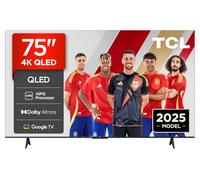 TCL 75T69C Televisor 75 Pulgadas QLED 4K Smart TV, Game Master 120Hz, Dolby Vision y Atmos, VRR y ALLM, HDMI 2.1, Google TV, Motion Clarity, Alexa y Google Assistant