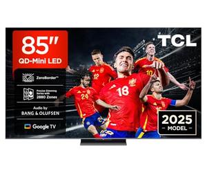 TCL 85C8K Televisor 85 Pulgadas QD-Mini LED 4K Smart TV, 5000 nits HDR Premium, 144Hz, ZeroBorder, Bang & Olufsen, Google TV, Dolby Vision IQ y Atmos, Panel WHVA, Game Master