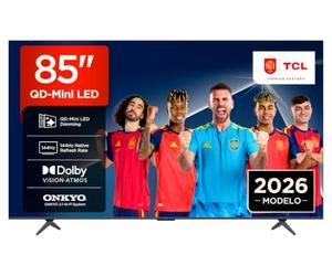 TCL 85T8D 85 Pulgadas QD-Mini LED 4K HDR10+ Smart TV Gaming 144Hz VRR | FreeSync Premium, Game Master, Dolby Vision & Atmos, Sonido Onkyo 2.1, Apple AirPlay 2