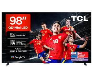 TCL 98Q8C 98 Pulgadas QD-Mini LED 4K HDR10+ Smart TV, 5.000 Nits ZeroBorder | Dolby Vision IQ & Atmos, Panel CrystGlow WHVA, 144Hz Motion Clarity Pro, Audio by Bang & Olufsen