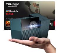TCL PlayCube 4K DLP Proyector- [GoogleTV/Netflix Intégrées] Mini Proyector Portátil, 750 Lúmenes ISO, WiFi, Bluetooth, AutoFocus, Keystone, Ajustable para Cine en Casa, Interiores, Exteriores, Juegos