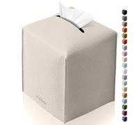 Tclouda Tissue Box Cover for PU Leather, Modern Simple Solid Color Holder Square Tissue Bag, Ideal for Bathrooms,Office,Car,Outdoor Tent,Dining Table,5"X5"X5", Single Off-White