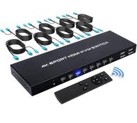TCNEWCL Conmutador KVM HDMI 8 Puertos, 4K Switch KVM HDMI USB para 8 PC Compartir 1 Monitor y 4 Dispositivos USB para Raton y Teclado, Impresora, Escáner con 8 KVM Cables
