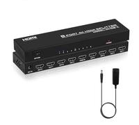 TCNEW ivisor HDMI 1 Entrada 8 Salidas, 1x8 Splitter HDMI 4K 30Hz Distribuidor de Audio y Video Soporte 3D Duplicado/Espejo 8 Pantalla para HDTV, Xbox, PS4, Reproductor de Blue-Ray, Proyector