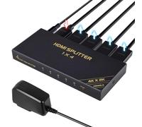 TCNEW ivisor HDMI 4K@60Hz 1 Entrada 4 Salidas, Splitter 1x4 1080P 120Hz, Distribuidor de Audio y Video para 4 Pantallas, Compatible Con HDMI 2.0 HDCP 2.3 3D UHD YUV RGB 4:4:4