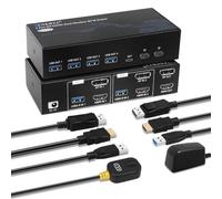 TCNEWCL HDMI Displayport KVM Switch 2 PC 2 Monitor, 8K 60Hz 4K 120Hz, USB 3.0 y Dual Monitor, Support Extended & Copy Mode, con 2 cables HDMI+DP+USB y controlador de escritorio