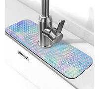 Tcoay 1 Alfombrilla de Secado para Bandeja de Goteo de manija de Grifo, Almohadillas de succión envolventes para Grifo，Holograma de Colores del Arco Iris Colorido holográfico