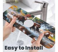 Tcoay 1 Alfombrilla de Secado para Bandeja de Goteo de manija de Grifo, Almohadillas de succión envolventes para Grifo，Caballos de los Indios nativos Americanos