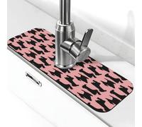 Tcoay 1 Alfombrilla de Secado para Bandeja de Goteo de manija de Grifo, Almohadillas de succión envolventes para Grifo，Patrón de Terrier escocés Rosa y Negro