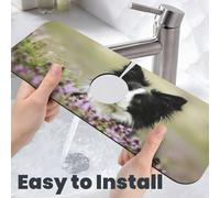 Tcoay 1 Alfombrilla de Secado para Bandeja de Goteo de manija de Grifo, Almohadillas de succión envolventes para Grifo，Border Collie Césped Negro Border Collie Mascotas