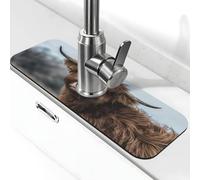 Tcoay 1 Alfombrilla de Secado para Bandeja de Goteo de manija de Grifo, Almohadillas de succión envolventes para Grifo，Vaca de Las Tierras Altas, Fauna Escocesa