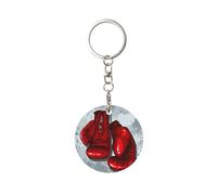 Tcoay 1 llavero redondo de metal, soporte para llavero, mini colgante artesanal,Guantes de boxeo rojos