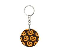 Tcoay 1 llavero redondo de metal, soporte para llavero, mini colgante artesanal,Pretzel de dibujos animados