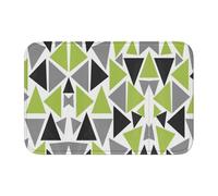 Tcoay Alfombra Antideslizante y Absorbente para baño, tapete de Entrada, diseño de triángulos aleatorios en Verde Lima, Gris y Negro sobre Blanco.