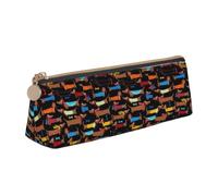 Tcoay Amo a mi Perro Salchicha, Estuche para lápices, Estuche Triangular portátil para lápices con Cremallera, Neceser de Piel sintética de PVC para Adolescentes y Adultos.