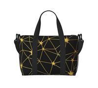 Tcoay Bolso de playa para mujer con estampado de estrellas doradas y negras sin costuras - Bolso de hombro reutilizable para viaje