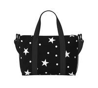 Tcoay Bolso de playa para mujer con estampado de lunares y estrellas en blanco y negro - Bolso de hombro reutilizable para viaje