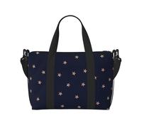 Tcoay Bolso de playa para mujer con estrellas brillantes en azul oscuro y oro rosa - Bolso de hombro reutilizable para viaje