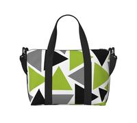 Tcoay Bolso de playa para mujer con triángulos aleatorios en verde lima, gris, negro y blanco. Bolso de hombro reutilizable para viaje.