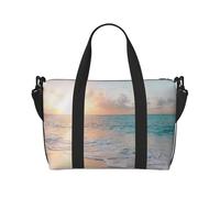 Tcoay Bolso de playa para mujer, diseño de atardecer amarillo en el océano, reutilizable, ideal para viajes de mano.