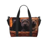 Tcoay Bolso de playa para mujer, reutilizable, de mano y de hombro, con diseño de cachorro Shar Pei negro, perros pequeños y cachorros grises.