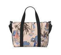 Tcoay Bolso de playa retro con diseño de barcos y palmeras para mujer, reutilizable, para viaje.