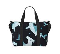 Tcoay Bolso de playa reutilizable con diseño de tiburón martillo en acuarela para mujer.