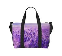Tcoay Bolso de playa reutilizable para mujer con paisaje de flores de lavanda y morado.